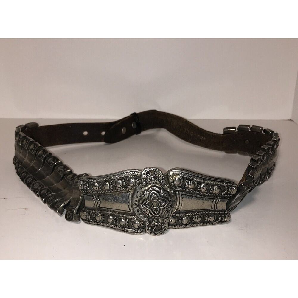 SAKS Fifth Avenue Leather Articulated Silver EtruscanBelt ITALY 31-33 waist